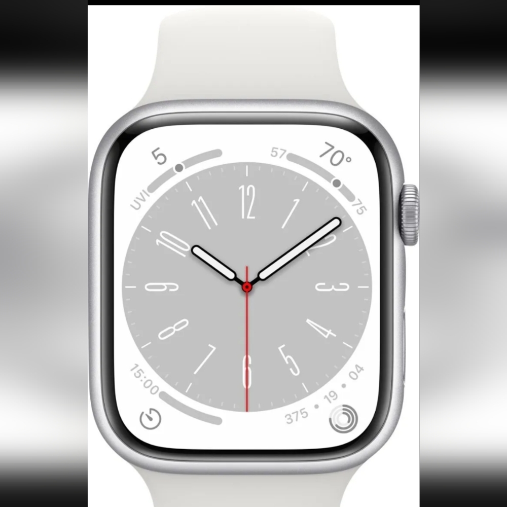 Apple Watch Series 8 (GPS) 45mm Aluminum Case with White Sport Band M/L - Silver